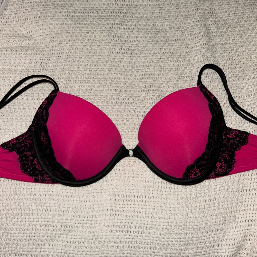 Sexy Hot Pink and Black Lace Bra
